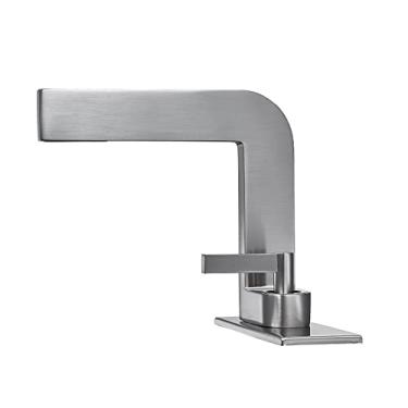 Imagem de Torneiras de lavatório preto fosco Minimalismo Torneira de banheiro de latão Deck Mount Vessel Pia guindaste Torneira misturadora de água quente fria, níquel escovado