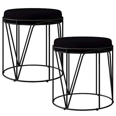 Imagem de Kit 02 Puffs Decorativo Aramado Preto Zaya L02 Suede Preto - Lyam Decor