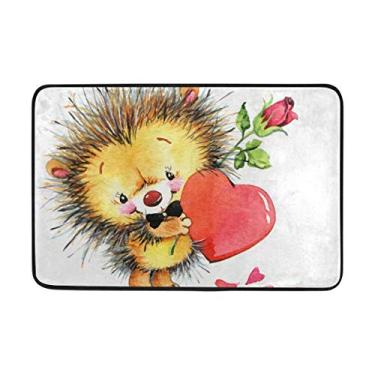 Imagem de My Daily Cute Hedgehog capacho rosa vermelho coração 40 x 60 cm, sala de estar, quarto, cozinha, banheiro, tapete impresso em espuma leve