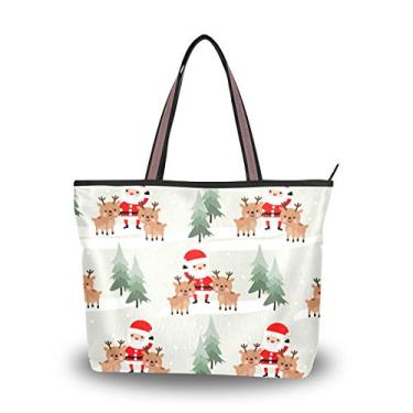Imagem de Bolsa de ombro com alça superior fofa Papai Noel e rena bolsa de ombro para mulheres, Multicolorido., Large
