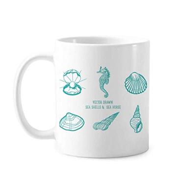 Imagem de Caneca azul hipocampo com padrão de vida marinha cerâmica xícara de porcelana café louça