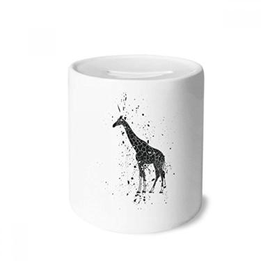 Imagem de DIYthinker Caixa de moedas de cerâmica simples de girafa mexicana preta e branca para presente de cofrinho