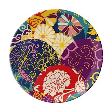 Imagem de Prato de porcelana decorativa com estampa de pontos de flores, estilo japonês chinês, prato de jantar