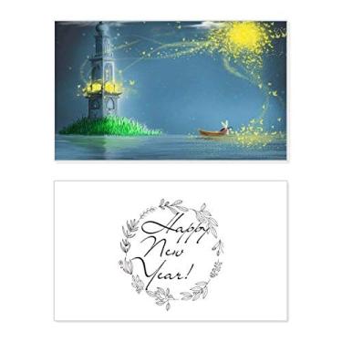 Imagem de Silent Night Lighthouse Fada Pintura Fuying Ano Novo Festival Cartão de felicitações Bless Message Present