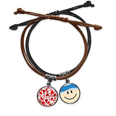Imagem de DIYthinker Pulseira de coração rosa vermelho amor dia dos namorados corrente de mão pulseira de couro sorridente