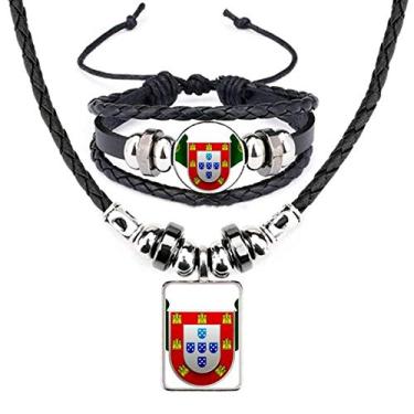 Imagem de Conjunto de joias de pulseira de couro com símbolo do país de Portugal