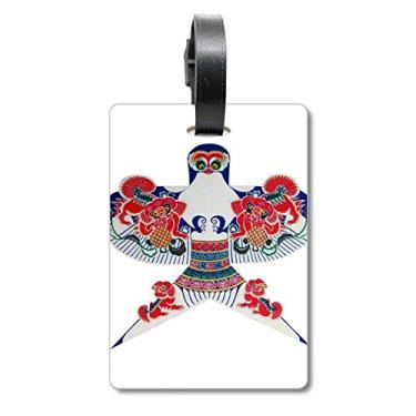 Imagem de Bolsa de viagem tradicional chinesa com estampa de pipa e etiqueta para cartão de bagagem