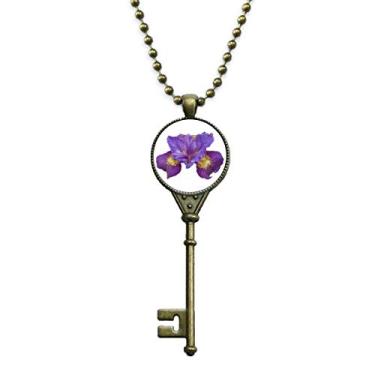 Imagem de OFFbb-USA Colar de chave de orquídea roxa com pingente bandeja de pingente corrente enfeitada
