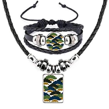 Imagem de Conjunto de joias de pulseira de couro com padrão abstrato tradicional de pinheiro chinês