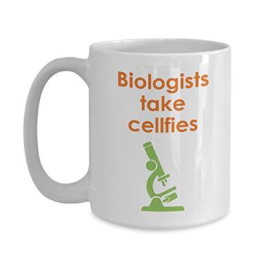Imagem de Caneca de trocadilho de biologia – Biólogos Take Cellfies – Caneca de café de cacau quente divertido – ideia de de Natal