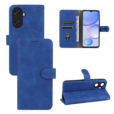 Imagem de Estojo de proteção contra quedas Compatível com Huawei Enjoy 60 4G Case, Flip Case PU Leather Phone Case com suporte para cartão de crédito Alça de pulso Capa protetora à prova de choque (Color : Blu