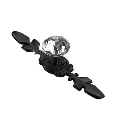 Imagem de Puxadores de cristal de diamante Caixa de sapatos Puxadores de armário Armário Porta Gaveta Puxadores Puxadores de guarda-roupa com parafusos Hardware, Preto Comprimento 120 mm