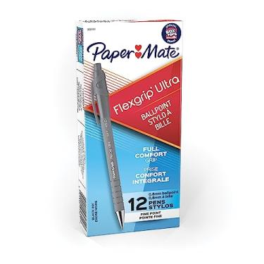 Imagem de Paper Mate 9580131 FlexGrip Caneta esferográfica ultra retrátil, ponta fina, preta, 12 unidades, Rerrastreável, Preto, 12-Count