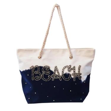 Imagem de Bolsa Beach com alça estilo corda bordado pérolas e pedrarias. Fechamento com zíper. Forrada.-Unissex