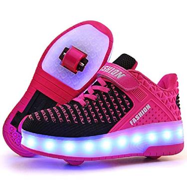 Imagem de Tênis esportivo Nsasy Roller Shoes infantil para meninos e meninas com rodinhas, Pink 05(double Wheel), 12.5 Little Kid