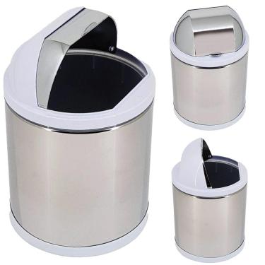 Imagem de Lixeira Inox Pia Banheiro Cesto de Lixo 2,5 litros Cozinha Branco com Tampa Viel