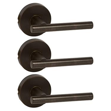 Imagem de Designers Impressions Kain Design Maçaneta de porta Euro sem giro bronze polido a óleo para portas de armário (não funciona), pacote com 3