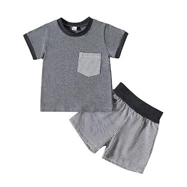 Imagem de Roupas para meninos 5t manga patchwork camiseta pulôver tops shorts roupas infantis bebê menino bebê, Cinza, 6-9 Months