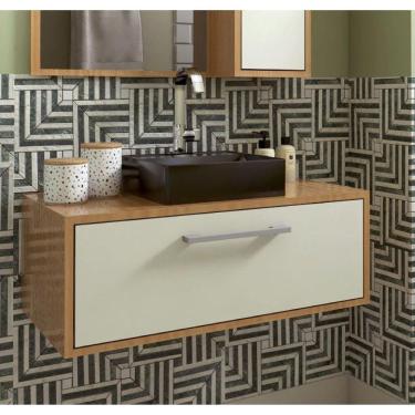 Imagem de Gabinete Suspenso para Banheiro Com Cuba Preta 80cm 1 Porta Basculante Alice Mel/Arenas