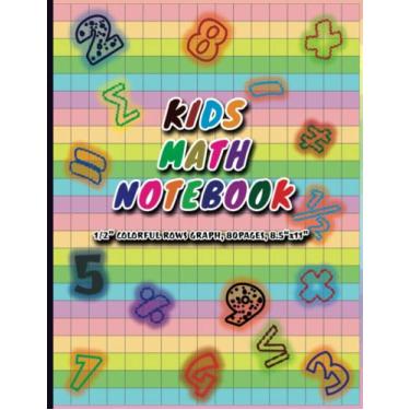 Imagem de Caderno de matemática infantil: Caderno de composição de gráficos quadrados de 1,2 cm com linhas tracejadas coloridas, páginas para escola, matemática, multiplicação ou várias... por polegada |