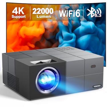 Imagem de Projetor 4K com WiFi 6 e Bluetooth 5.3, projetor inteligente de filmes 22000L, projetor de vídeo para celular externo com tela de 100 polegadas, 50% de zoom/tela de 45 polegadas, compatível com
