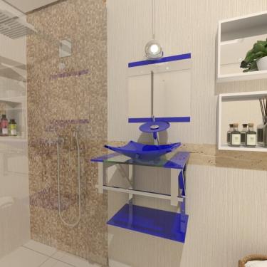Imagem de Gabinete De Vidro Para Banheiro 40cm Inox Azul Escuro