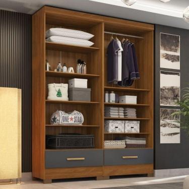 Imagem de Closet Modulado 2 Peças 2 Gavetas Smart Versatile Espresso Móveis Cinamomo/Cinza