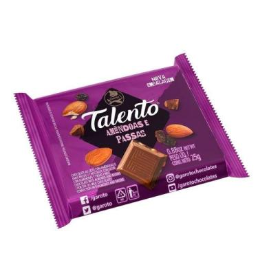 Imagem de Chocolate Talento Uvas Passas E Amêndoas 25G Embalagem Com 15 Unidades
