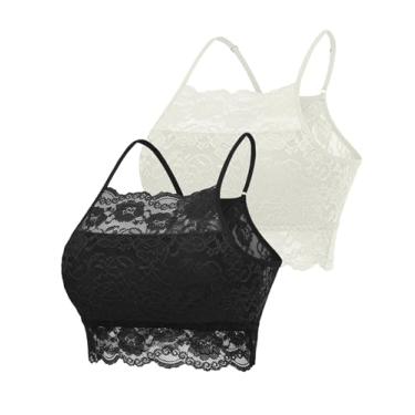 Imagem de Avidlove 2 peças Bralettes de renda sem fio costas nadador blusa cropped de camada dupla, Preto e bege, XX-Large
