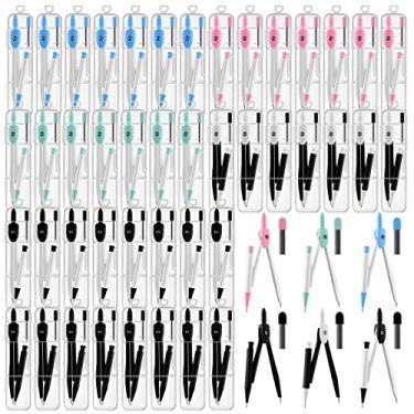 Imagem de 50 pacotes de bússola geométrica básica a granel, lapiseira projetada com grafite ETA, ferramentas de desenho para estudantes, conjunto de bússola e matemática (colorido)