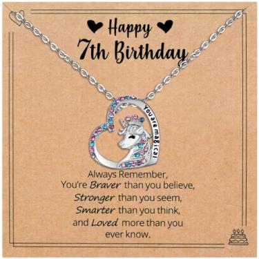 Imagem de MIXJOY Presentes de aniversário de unicórnio para meninas de 1 a 10 anos, colar You are Magical para crianças de 5 a 25 anos, filha, neta, sobrinha, Medium, Zinco, Sem Pedra Preciosa