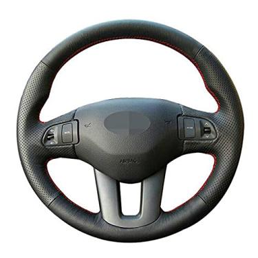 Imagem de Capa de volante de carro em couro preto e antiderrapante costurada à mão, Fit For Kia Ceed 2010 Kia Sportage 3 2011 a 2014