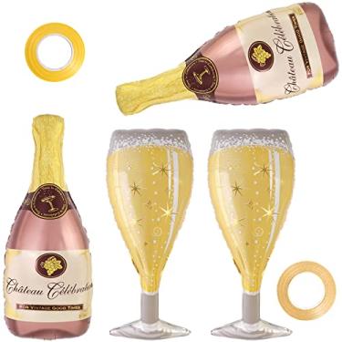 Imagem de Champagne Wine Bottle Balloons, 4 Pcs Champagne Glass Foil Balloons, 40 Inch Large Wine Mylar Balloons for Bridal Shower Wedding Bachelorette Birthday Party Decoration