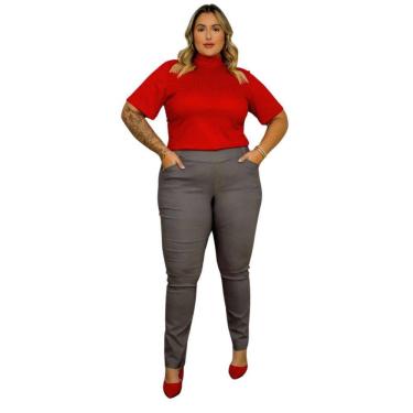 Imagem de Calça Social Feminina Tecido Bengaline Skinny Alto Conforto Plus Size Cinza