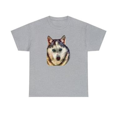 Imagem de Camiseta unissex Siberian Husky "Sacha" de algodão pesado, Cinza esportivo, 3G
