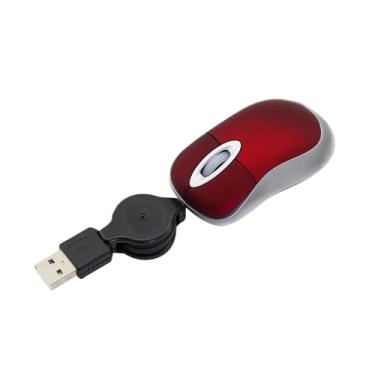 Imagem de Mini mouse portátil com fio cabo USB retrátil (vermelho)