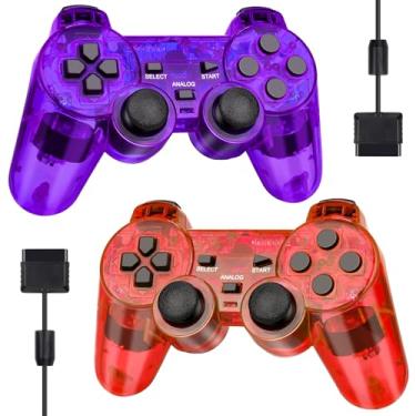 Imagem de Doueuain Wired Controller for PS2, 2 Pack Gamepad Remote Double Shock Compatible with Plays tation 2, with 1.8M Cable（Clear Red and Clear Purple）