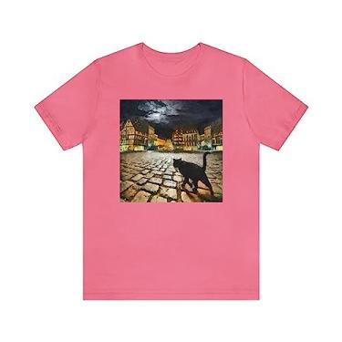Imagem de Camiseta de manga curta de jérsei unissex Night Cat Prowling da Doggylips, Charity Pink, M