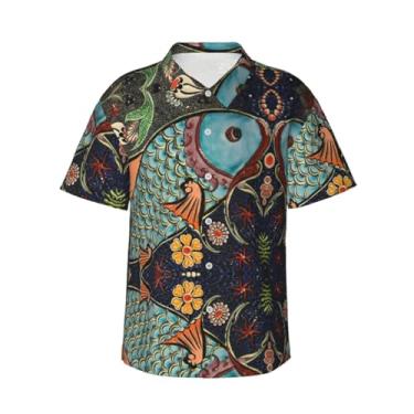 Imagem de Xiso Ver Camiseta masculina havaiana com pintura a óleo de galo, manga curta, casual, praia, verão, praia, festa, Rich Fish, GG