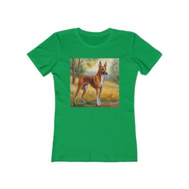 Imagem de Azawakh - Camiseta feminina justa de algodão torcido, Verde Kelly liso, P