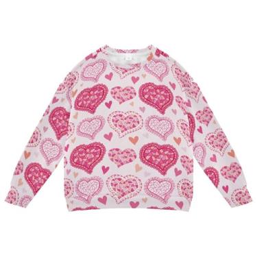 Imagem de Yuiboo Moletom infantil com coração rosa para o dia dos namorados, pulôver de manga comprida, camisetas de Natal, roupas de inverno 4-10T, Coração rosa Dia dos Namorados, 9-10 Anos