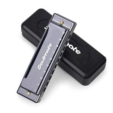 Imagem de Soulmate Blues Gaita Boca Órgão Gaita 10 Furos 20 Tons Chave de C Gaita Diatônica com Estojo para Crianças, Adultos, Iniciantes, Profissionais e Estudantes, Preto