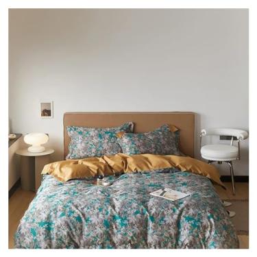 Imagem de Jogo de cama com estampa de folhas rústicas de algodão queen size king size lençol e capa de edredom (3 180 x 220 cm)