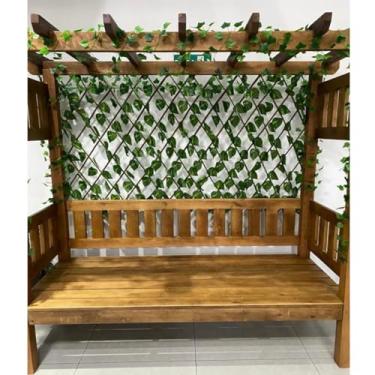 Imagem de Treliça Cerca Painel Artificial 1.20x2.00m Folhagem Verde, Cerca Em Madeira Com Folhas para decoração de Eventos, lojas, parede, muro, jardim e área externa.