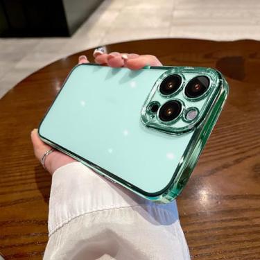 Imagem de Capa de telefone transparente para iphone 15 14 11 12 13 14 pro max mini xs x plus chapeamento capa protetora de silicone, cor ciano, para iphone 15 plus