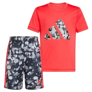 Imagem de adidas Conjunto de 2 peças de camiseta e shorts de manga curta para meninos, vermelho brilhante e preto, 7, Vermelho brilhante e preto, 7