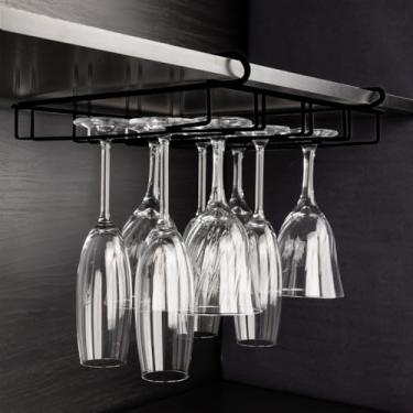 Imagem de Suporte Porta Taça Organizador Duplo de Vinho Suspenso Armário Aço Fiver (PRETO)