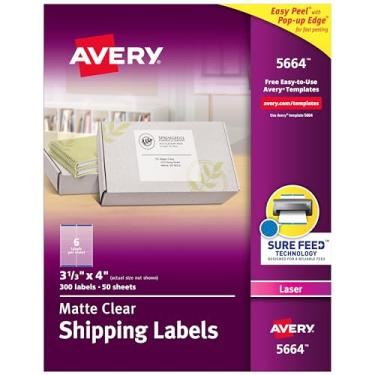 Imagem de Avery Etiquetas de endereço transparentes foscas foscas para impressoras a laser, 8,8 cm x 10,1 cm, 300 etiquetas (5664)