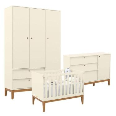 Imagem de Quarto de Bebe Unique 3 Portas com Cômoda Sapateira Off White Eco Wood - Matic