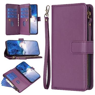 Imagem de Capa carteira 2 em 1 compatível com Google Pixel 7, bolsa magnética de couro premium com zíper capa flip para celular com [slots de cartão] [alça de pulso] [bolso de dinheiro] capa (cor: roxo escuro
